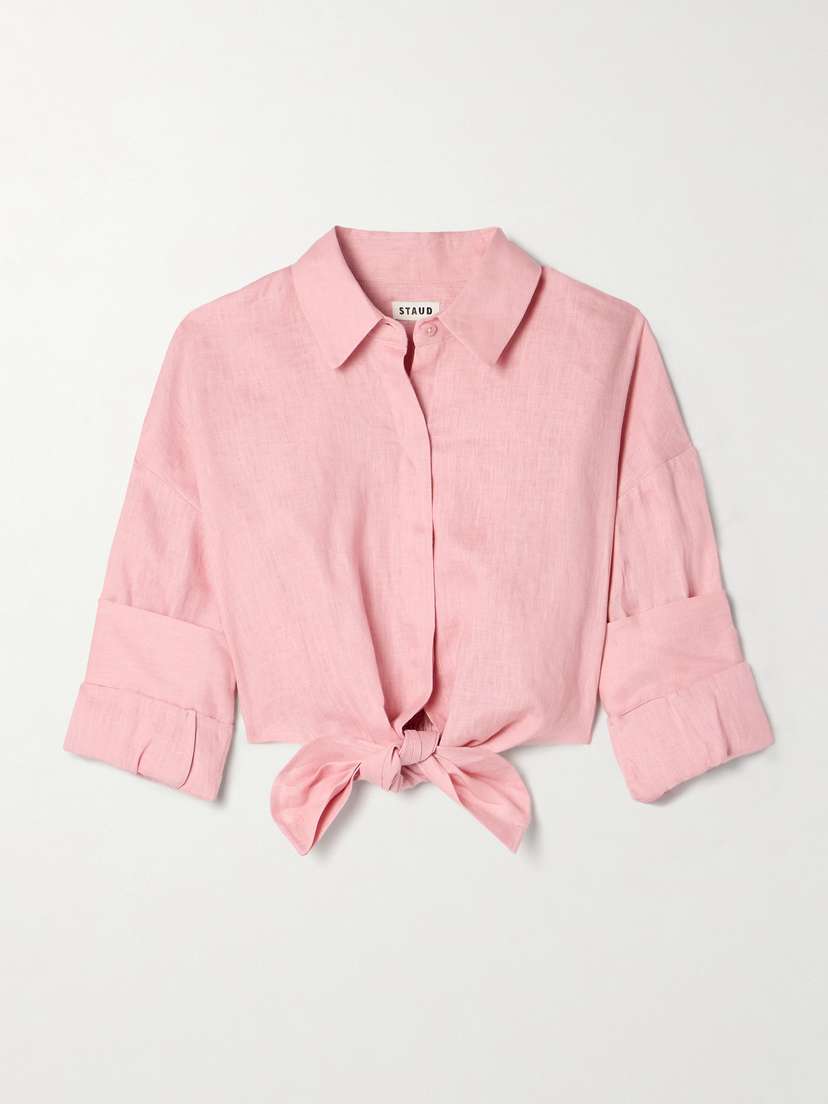Staud Lisa Tie-front Cropped Linen Top