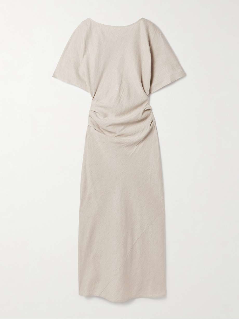amelie ruched crepe maxi dress