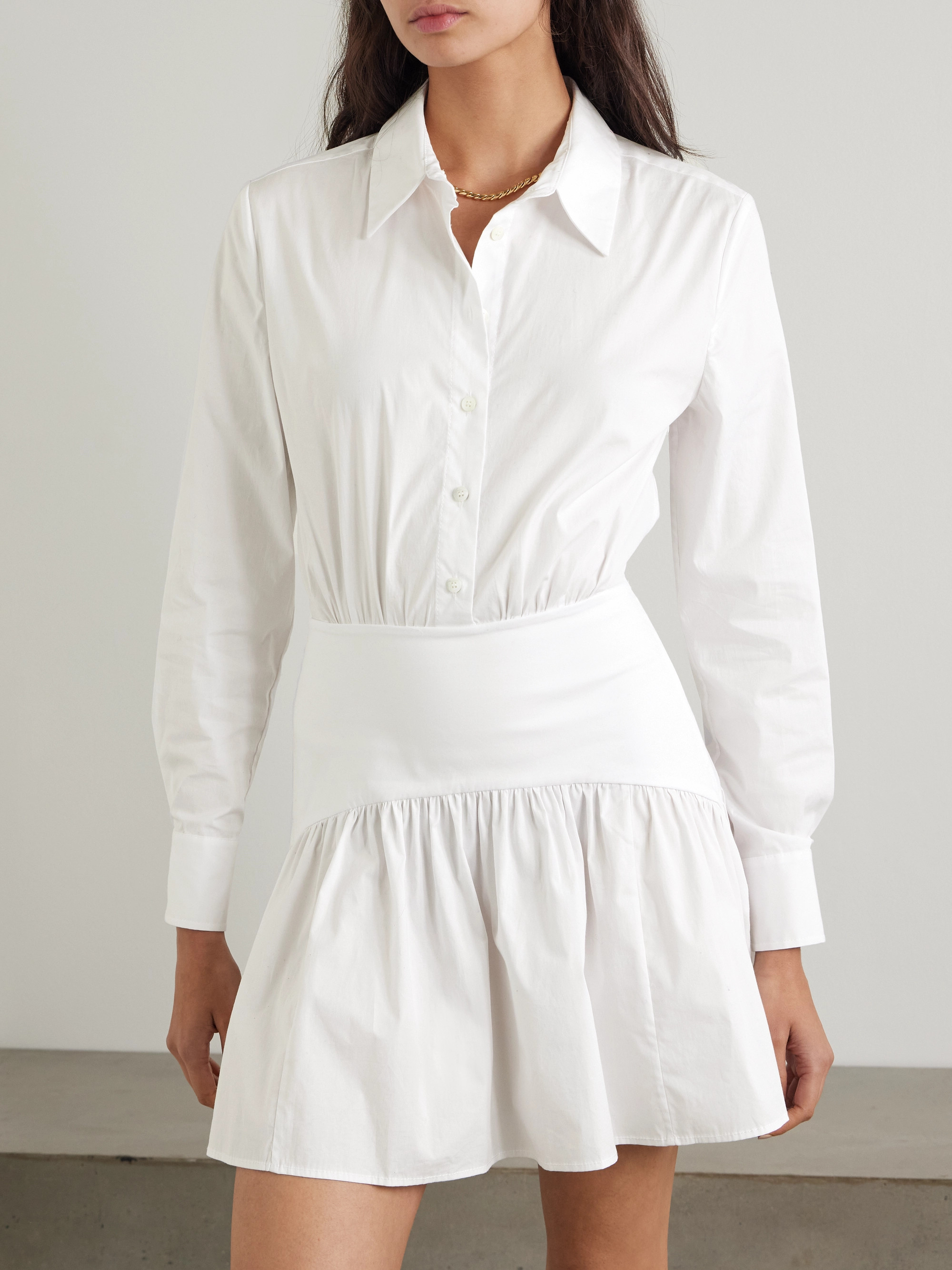 Staud Rocco gathered stretch-cotton poplin mini shirt dress thumbnail