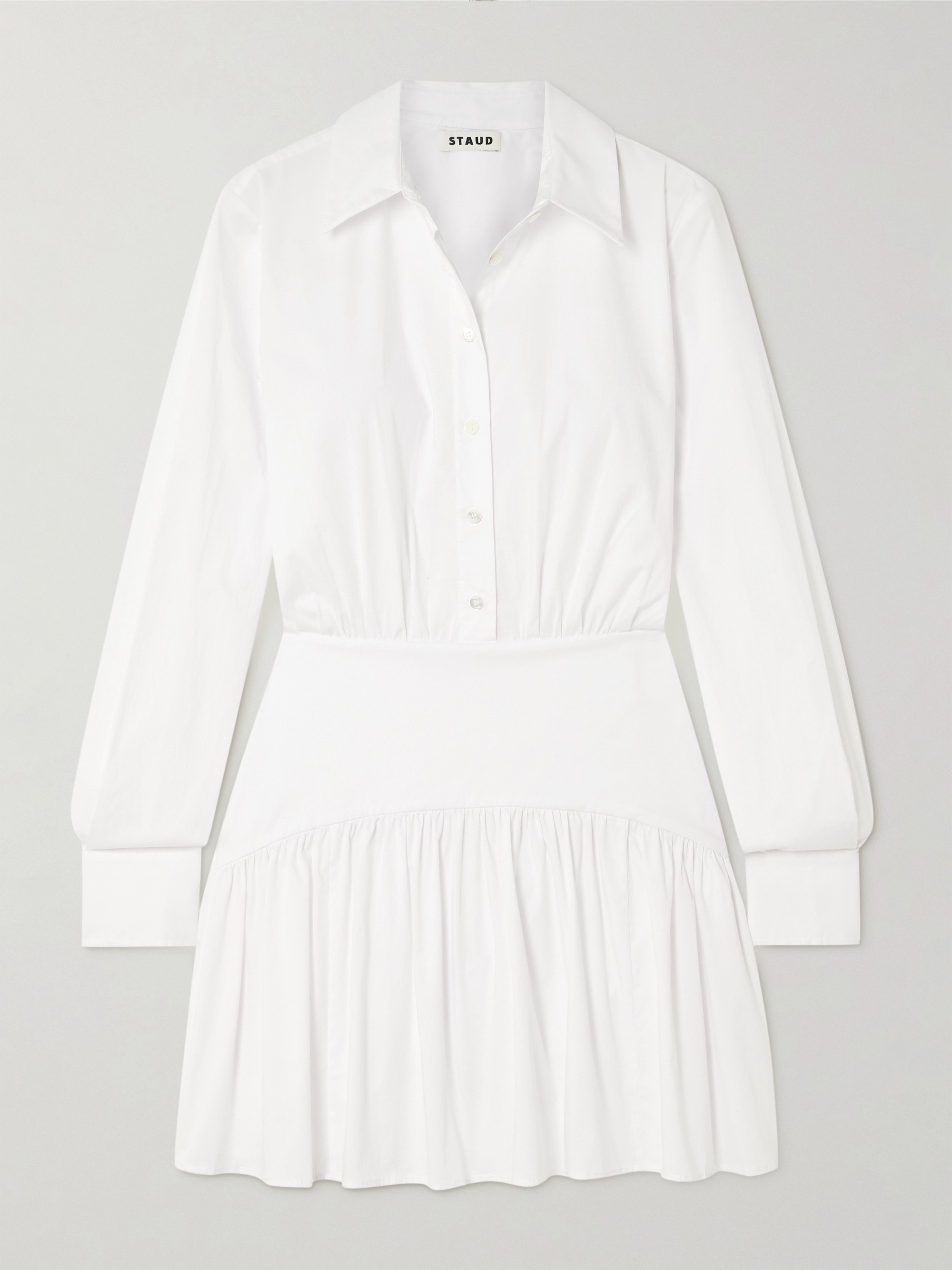 Staud Rocco gathered stretch-cotton poplin mini shirt dress thumbnail