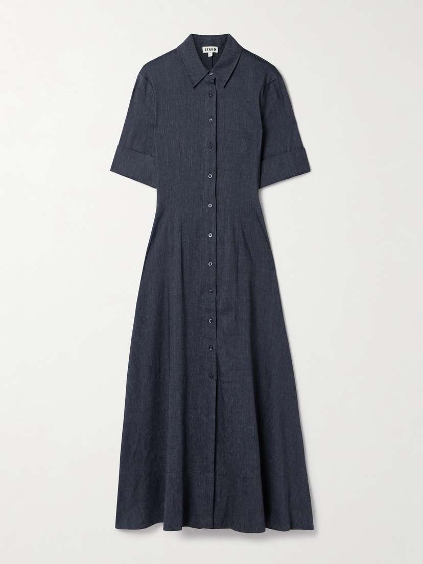 Staud Joan Linen-blend Chambray Midi Shirt Dress