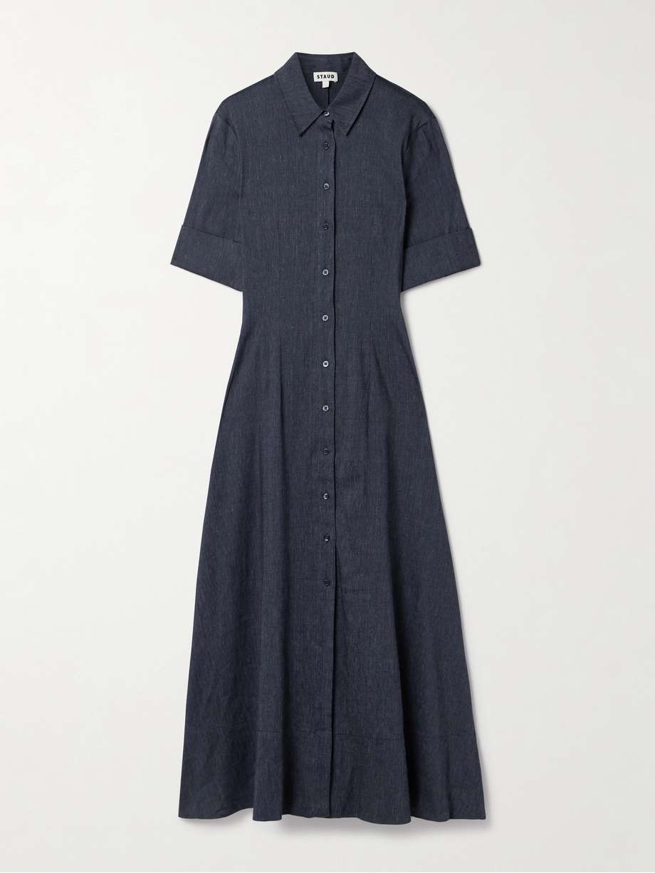 joan linen-blend chambray midi shirt dress