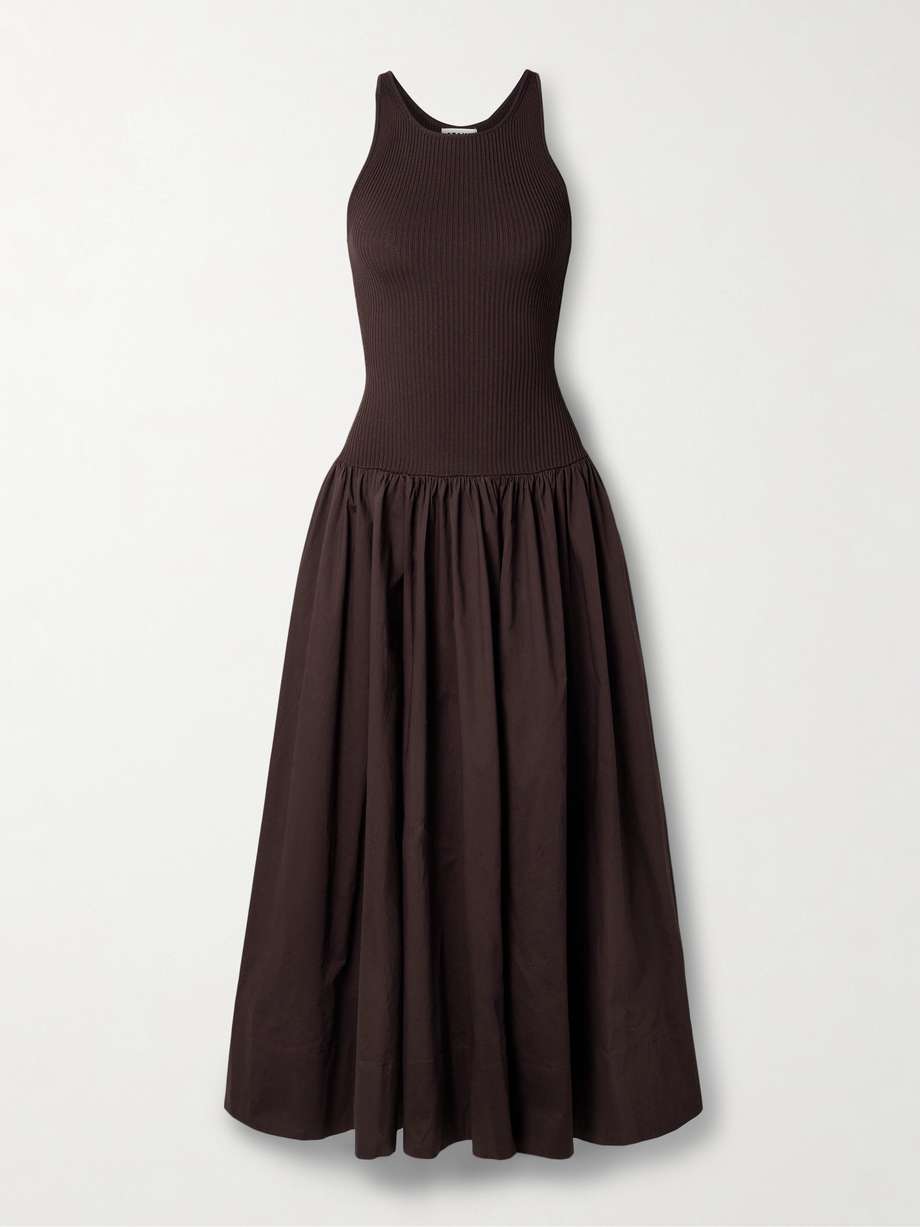 yamila ribbed-knit and cotton-blend poplin midi dress