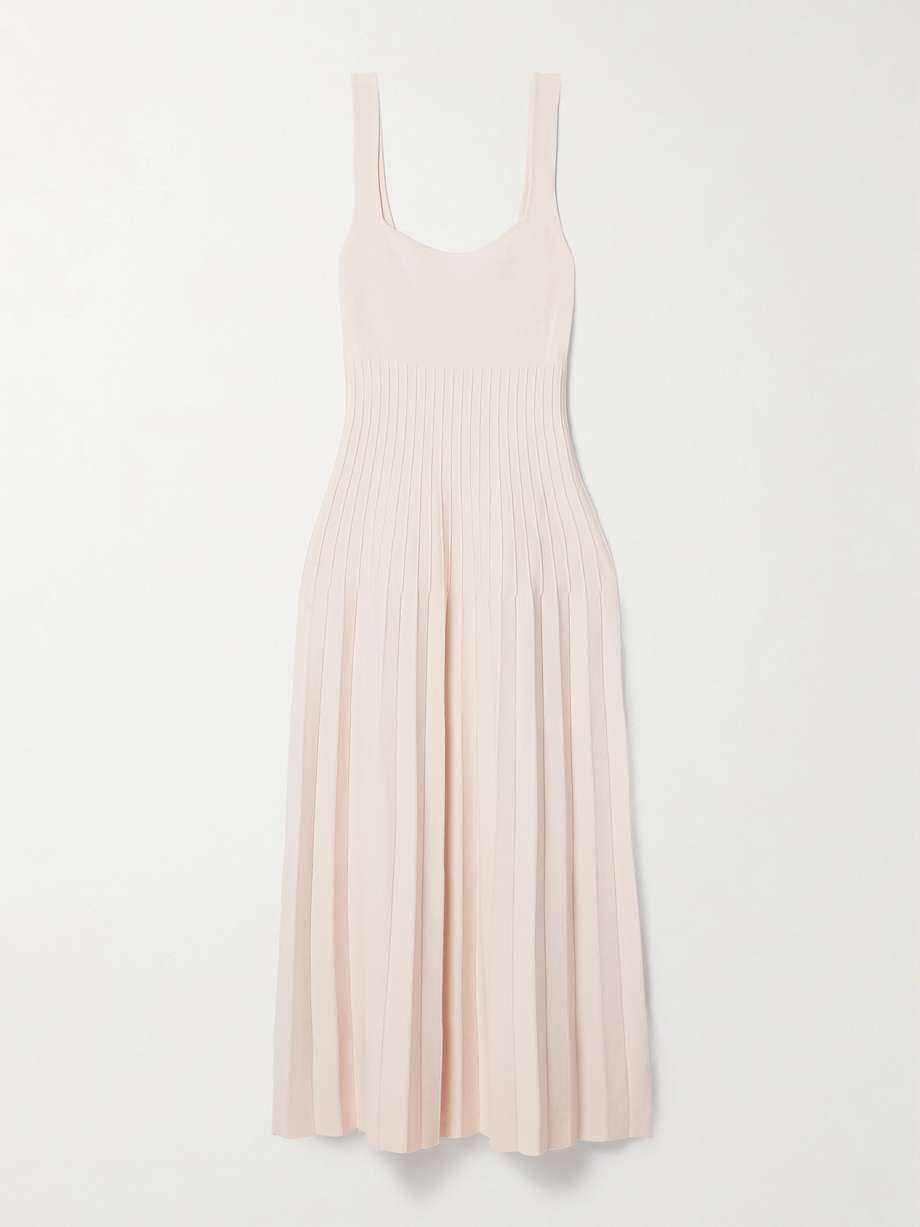 ellison pleated ribbed-knit midi dress