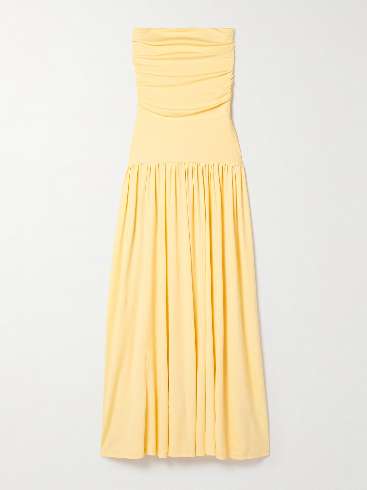 Staud Mariana Strapless Gathered Jersey Maxi Dress In Yellow