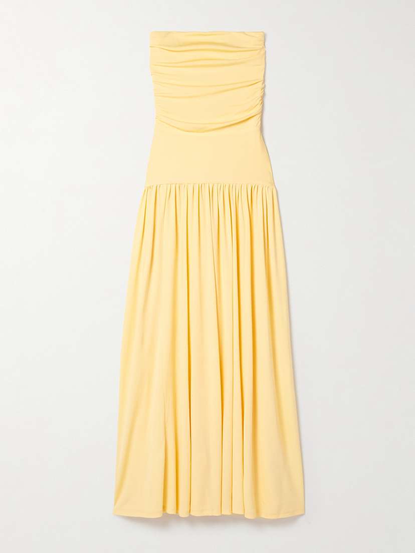Staud Mariana Strapless Gathered Jersey Maxi Dress - x small