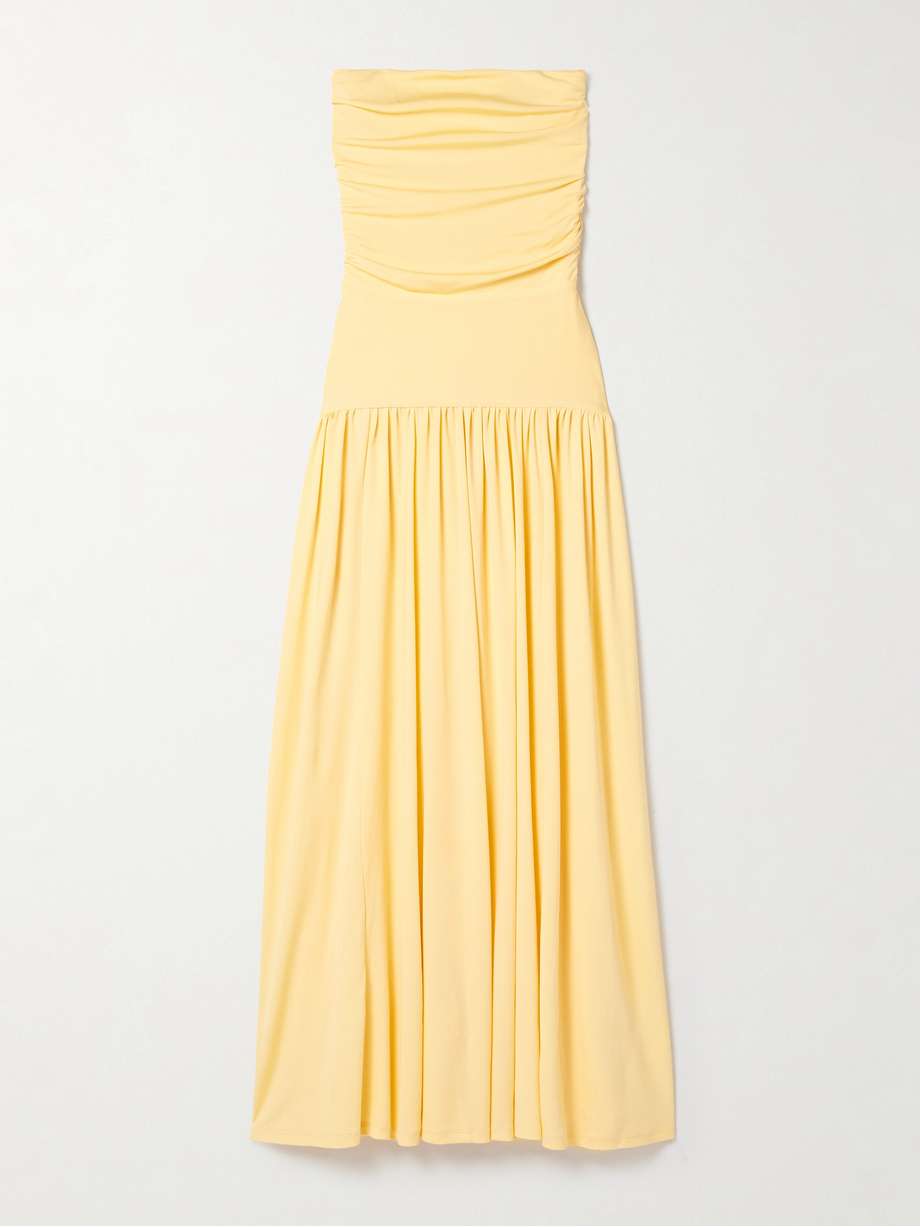 mariana strapless gathered jersey maxi dress