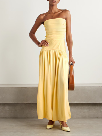 Staud Mariana strapless gathered jersey maxi dress