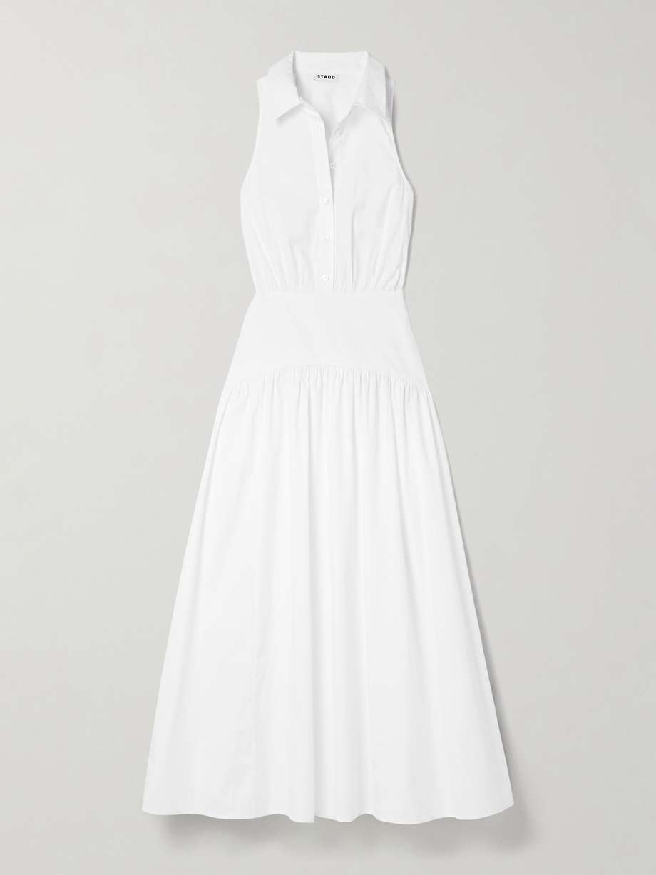 romy gathered cotton-blend poplin maxi dress