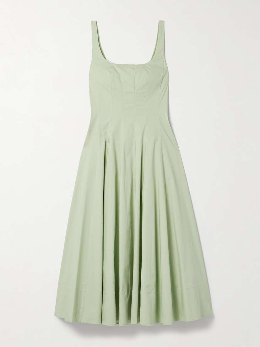 Staud Wells Pleated Cotton-blend Poplin Midi Dress