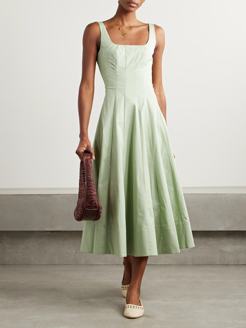 Staud Wells pleated cotton-blend poplin midi dress