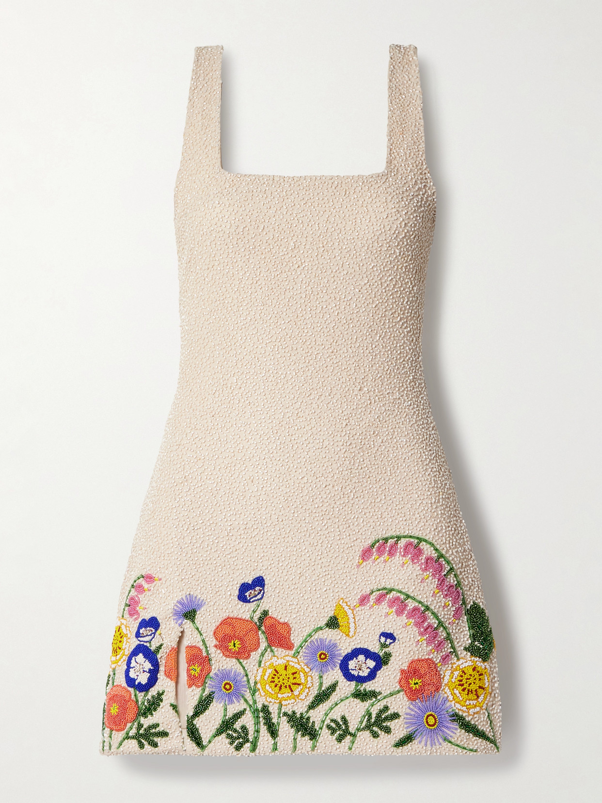 Staud Le Sable Bead-embellished Mesh Mini Dress In Neutrals
