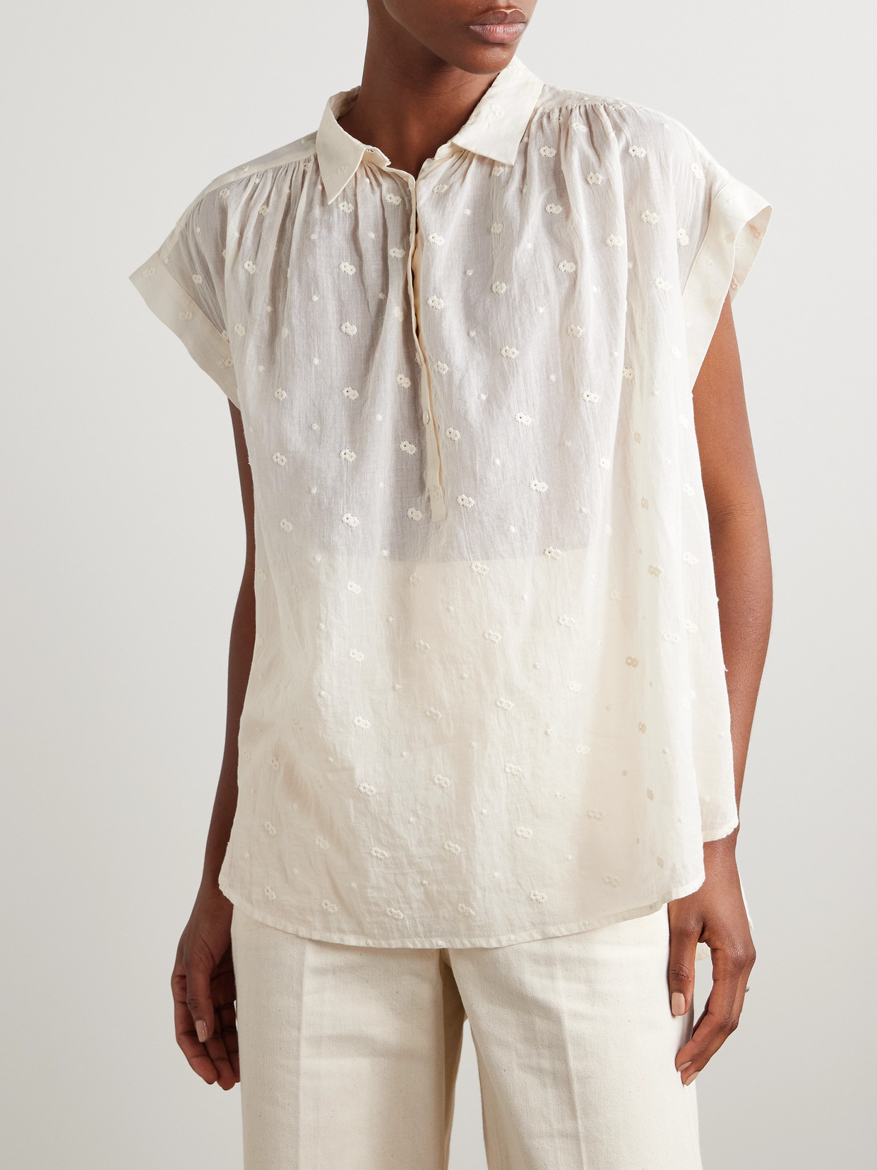 Nili Lotan Normandy Embroidered Cotton-voile Blouse