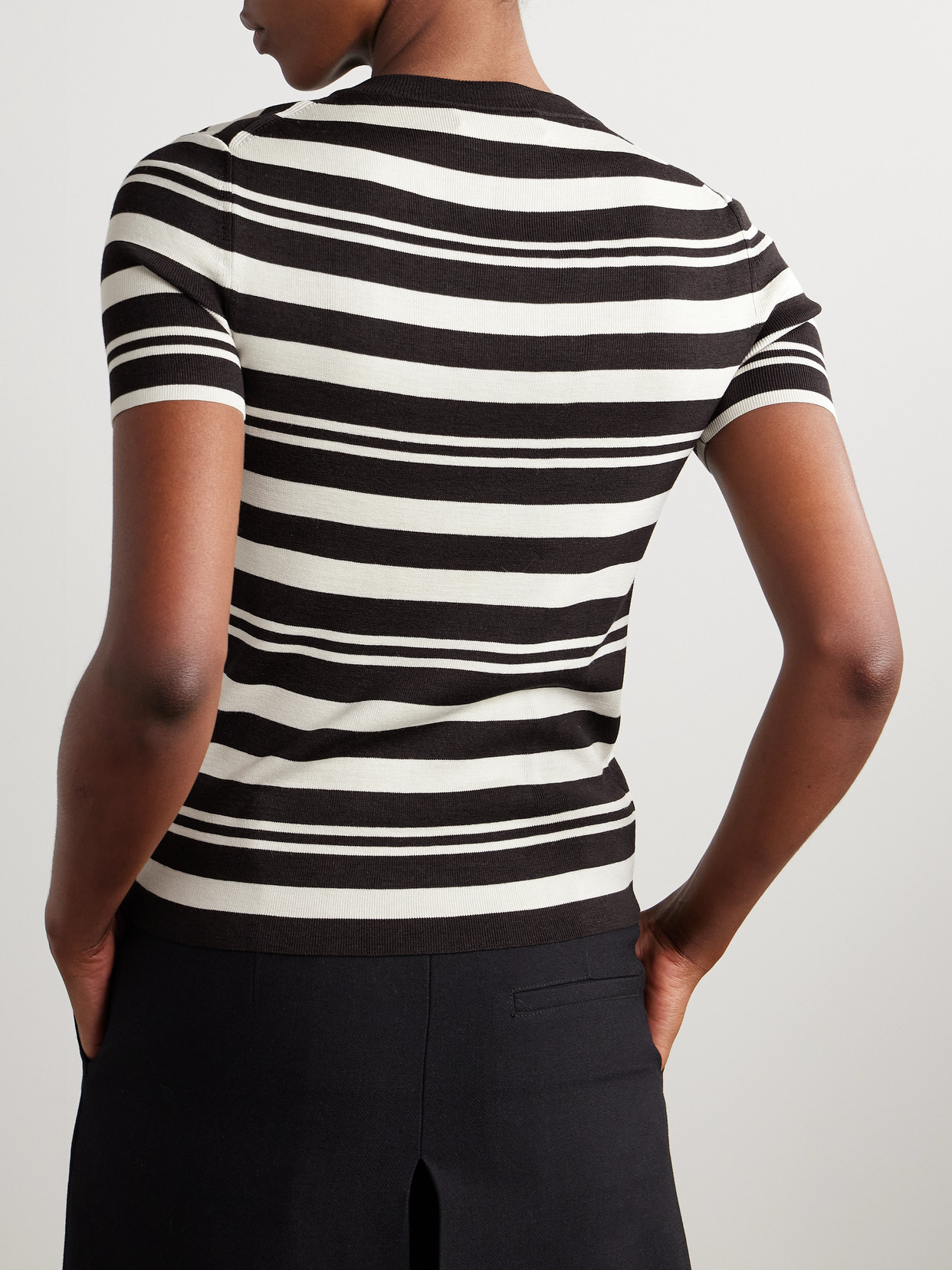Shop Nili Lotan Oaklynn Striped Silk-jersey Top