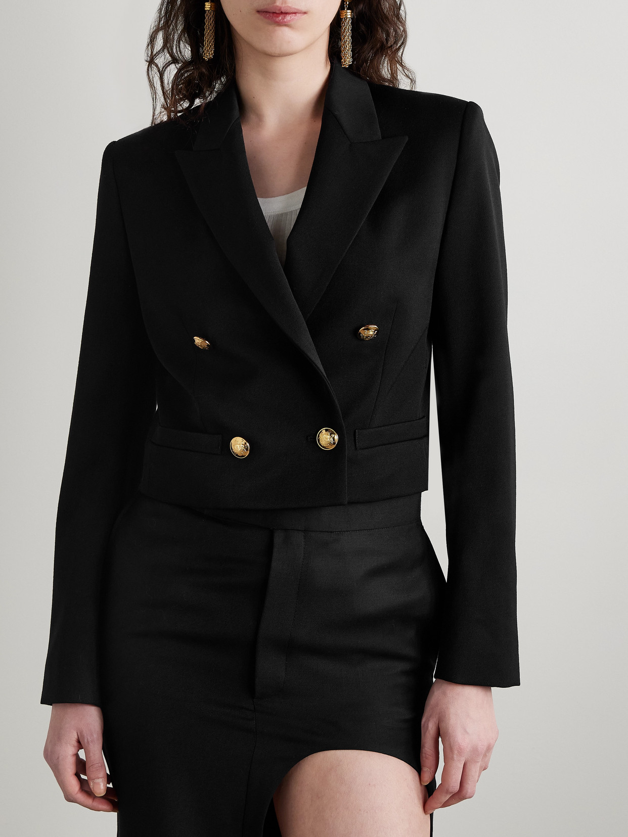 NILI LOTAN BEAUREGARD CROPPED DOUBLE-BREASTED WOOL-TWILL BLAZER