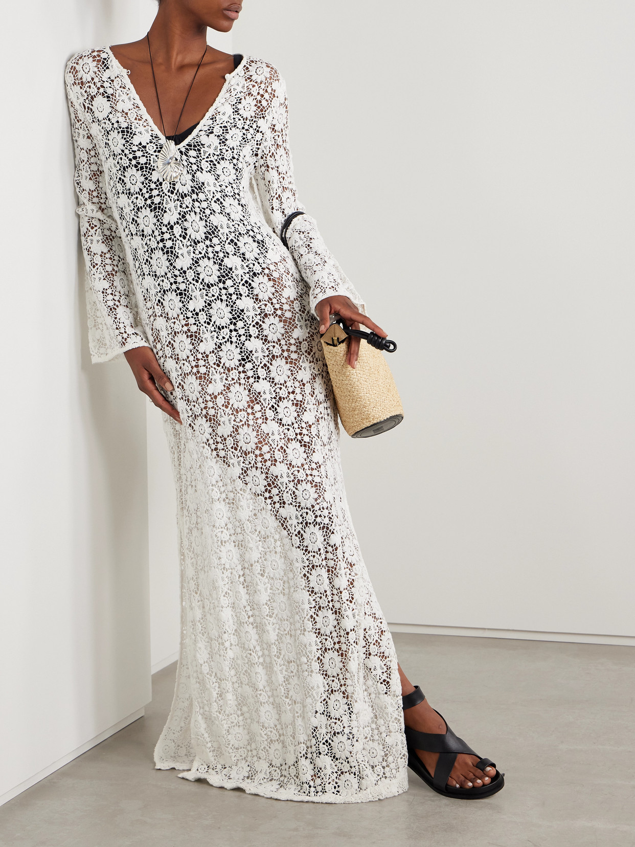 Shop Nili Lotan Della Crocheted Cotton Maxi Dress