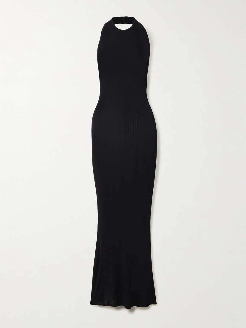 Nili Lotan Gertrude Ribbed-knit Halterneck Maxi Dress