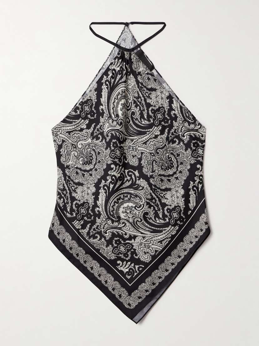 Nili Lotan Audrey Bandana-print Silk Halterneck Top