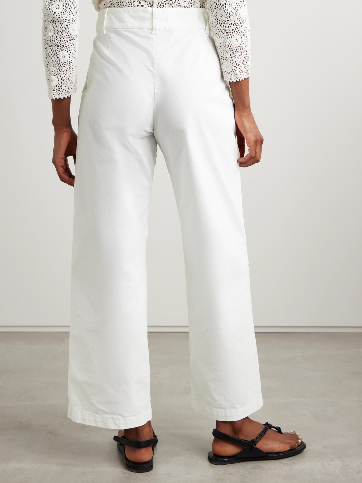 Shop Nili Lotan Nohan Brushed Cotton-blend Twill Wide-leg Pants