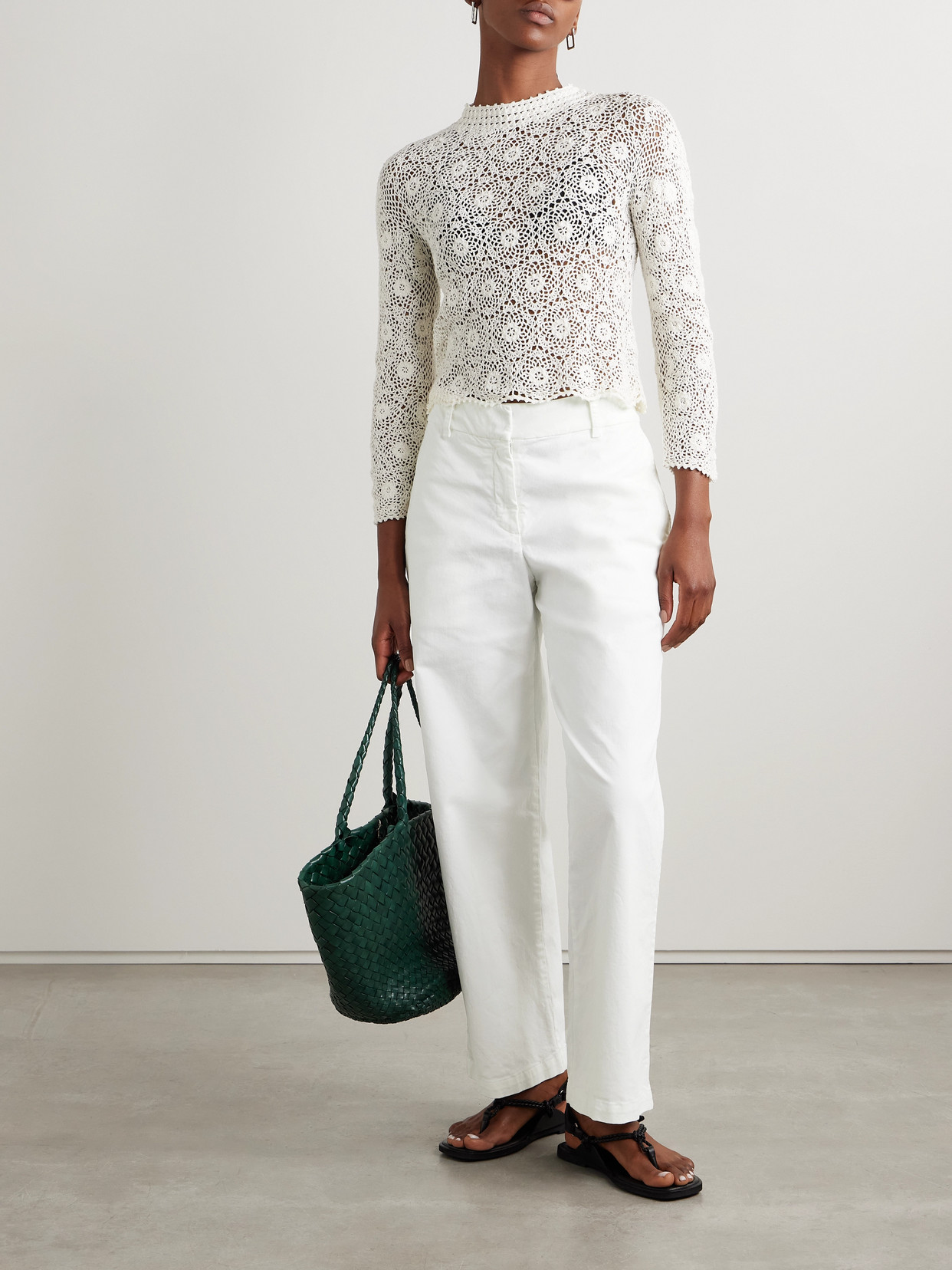 Shop Nili Lotan Nohan Brushed Cotton-blend Twill Wide-leg Pants