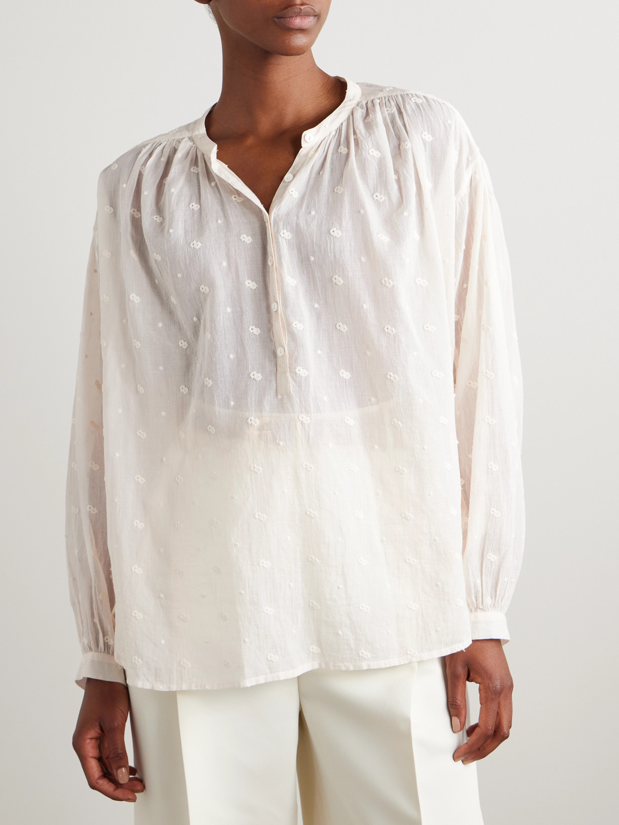 Nili Lotan Neville Embroidered Cotton-voile Blouse