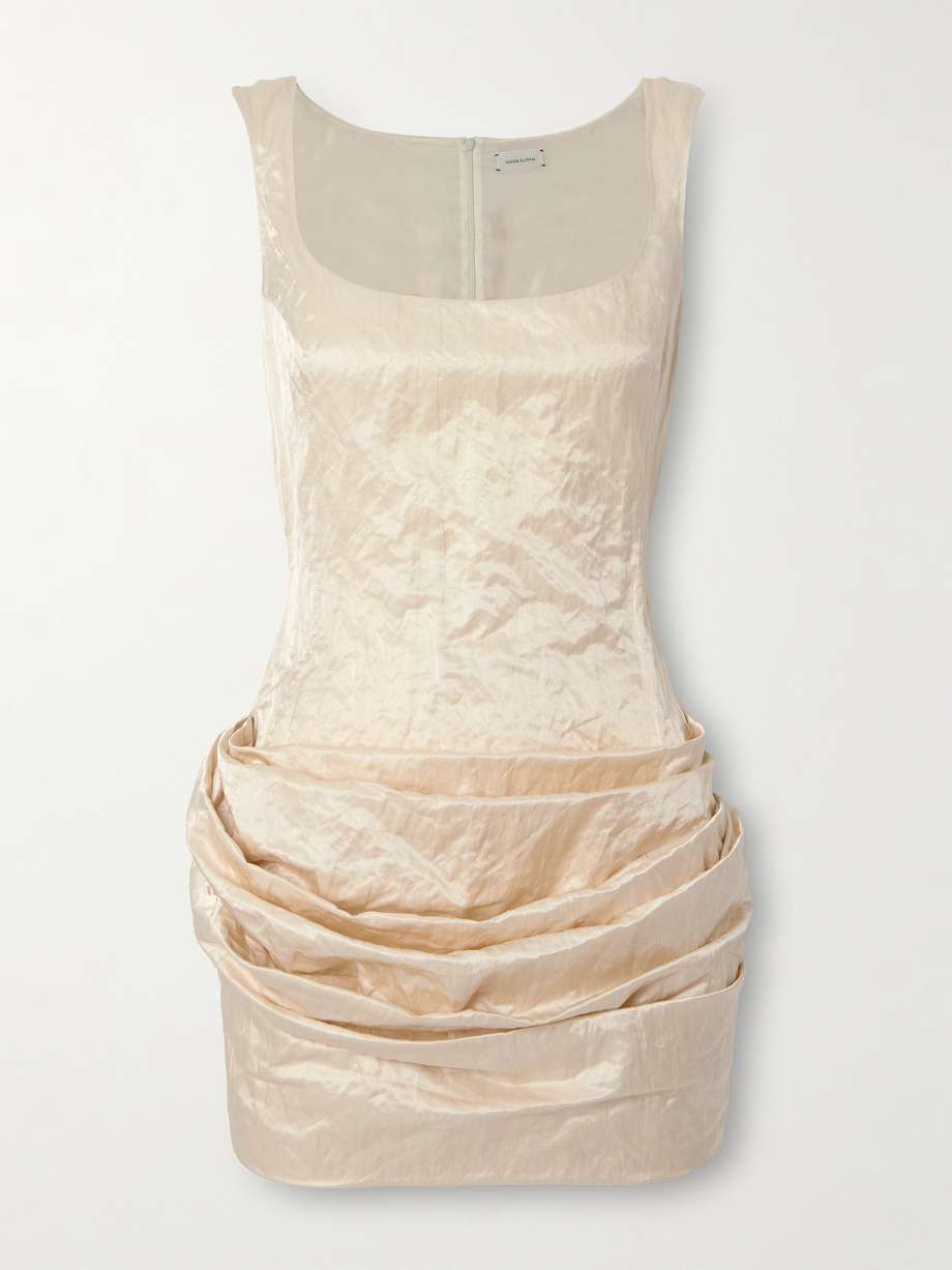 ruched metallic crinkled cotton-blend mini dress