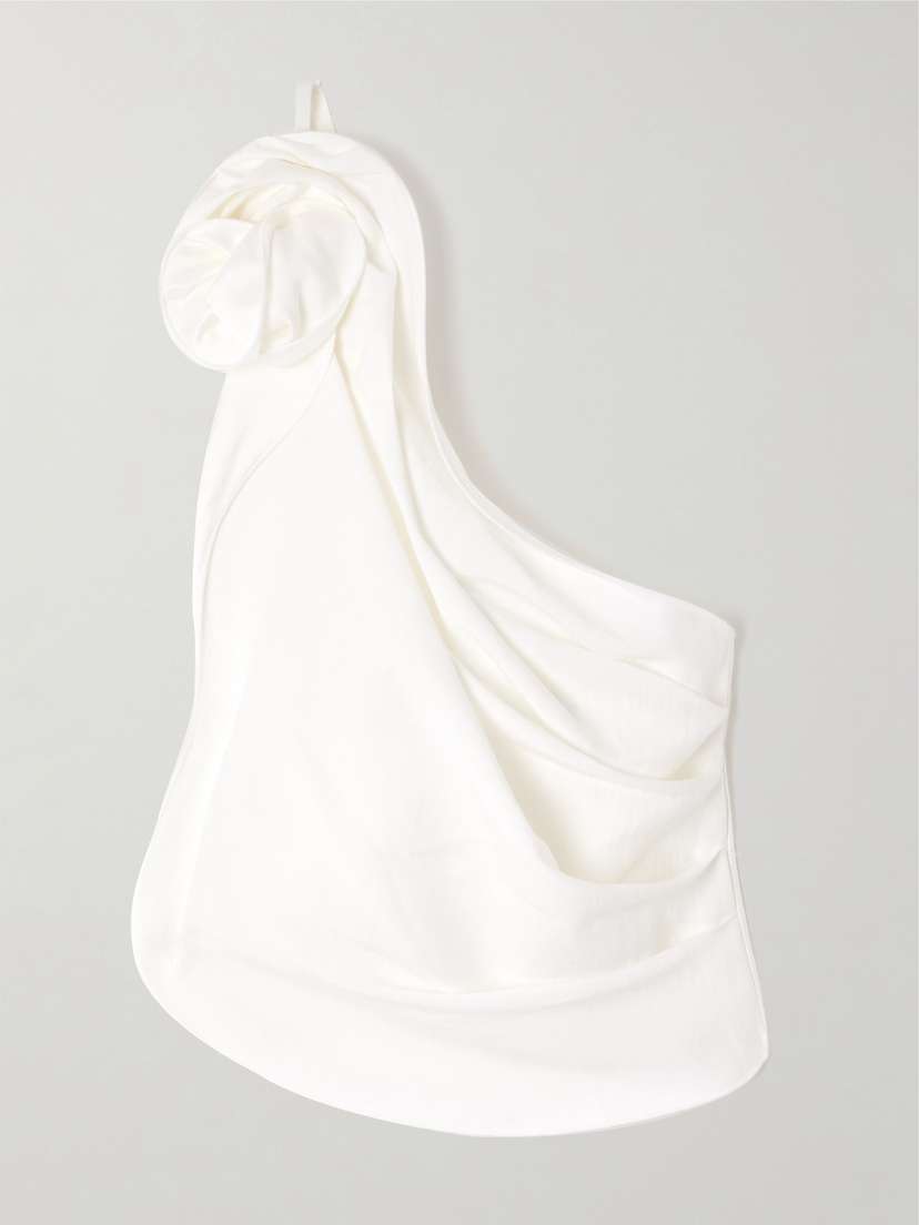 Magda Butrym One-shoulder Appliquéd Draped Woven Top