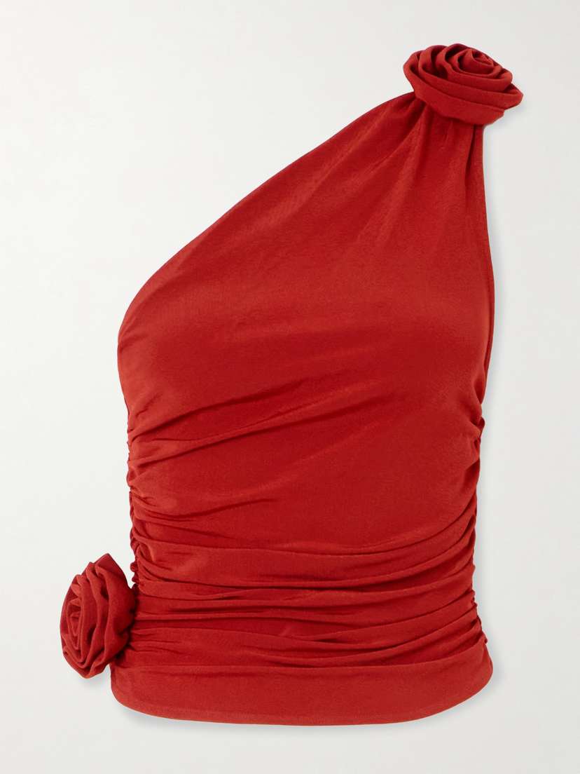 Magda Butrym One-shoulder Appliquéd Ruched Jersey Top