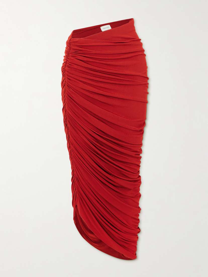 Magda Butrym Asymmetric Ruched Jersey Midi Skirt