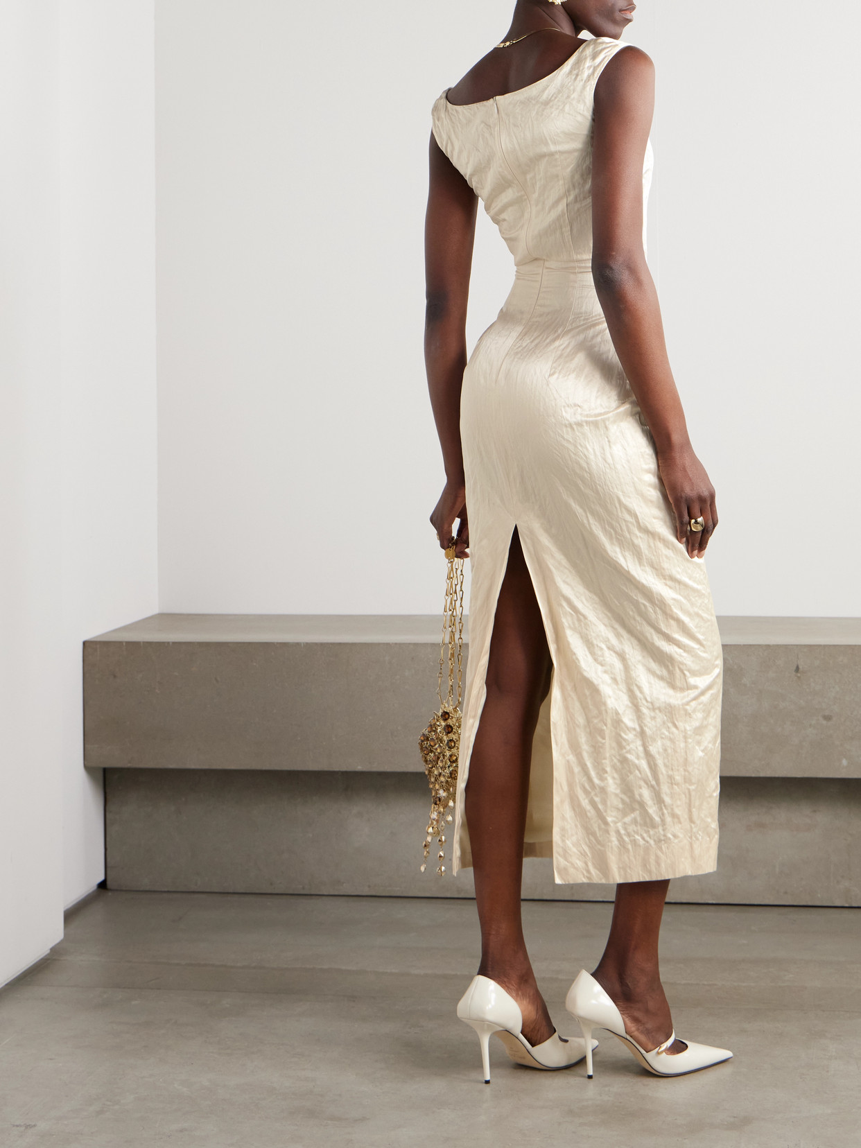Magda Butrym Crinkled Cotton-blend Midi Dress In Cream