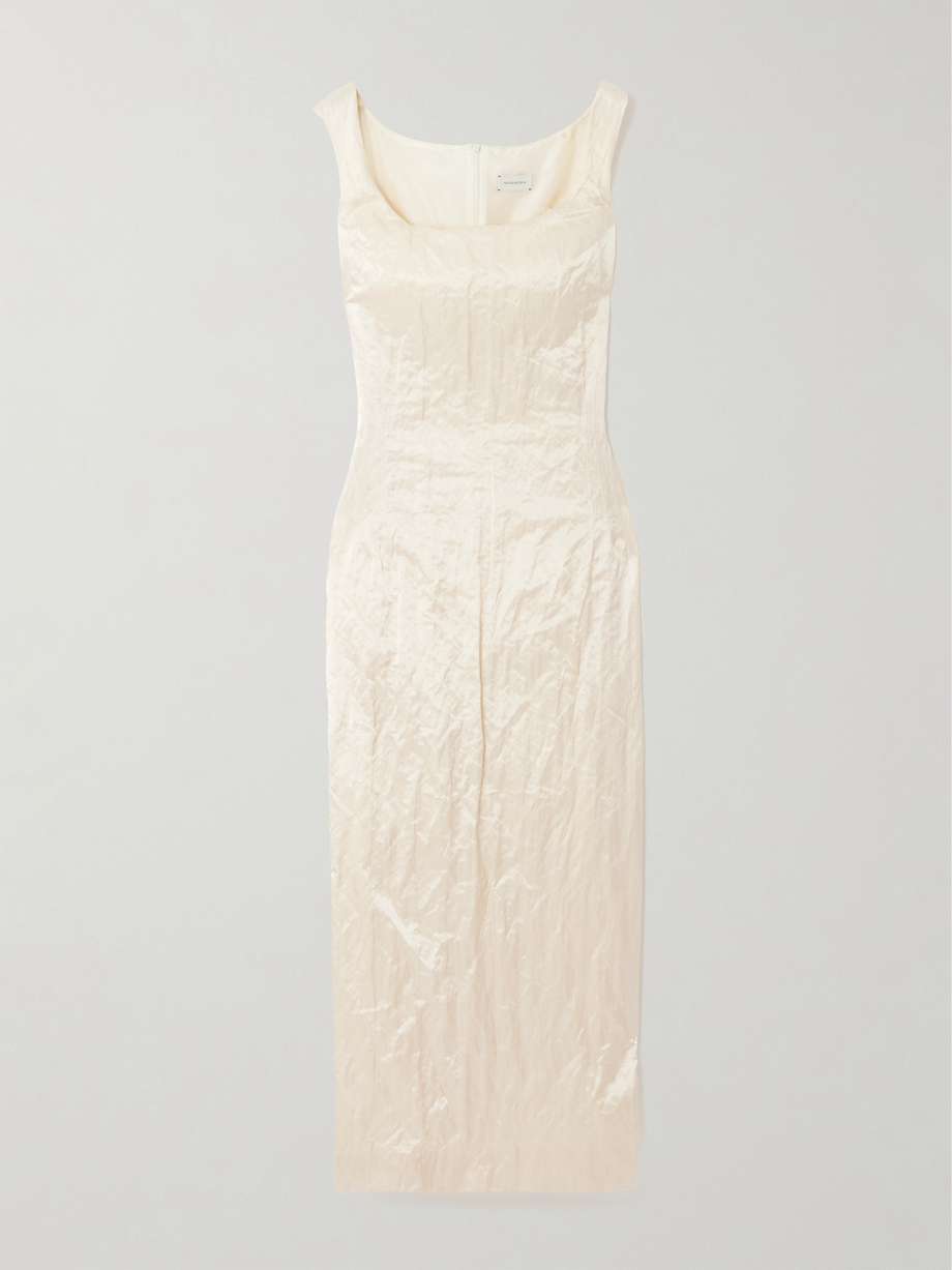 crinkled cotton-blend midi dress