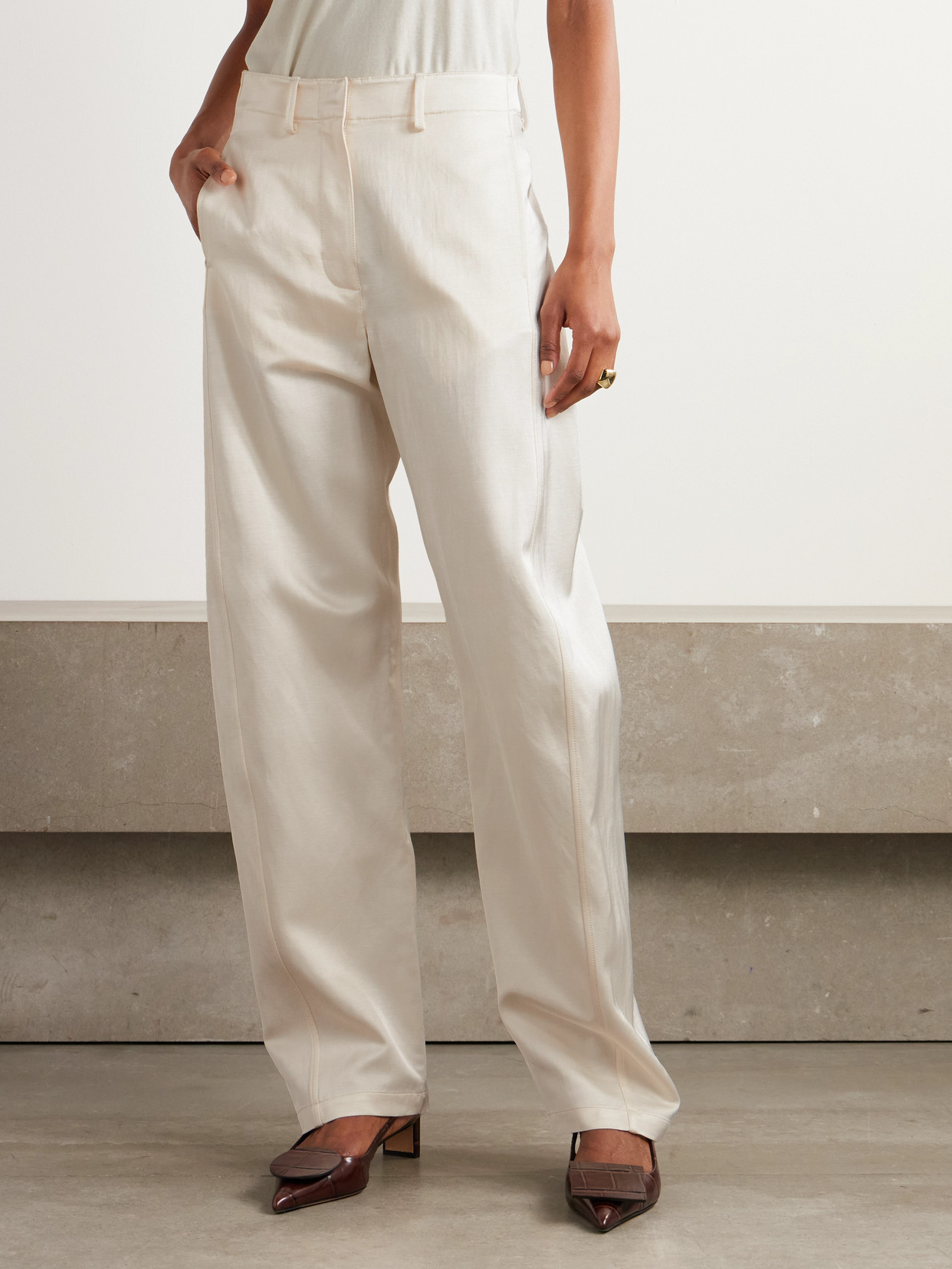 Magda Butrym Stretch-cotton Wide-leg Pants In Cream