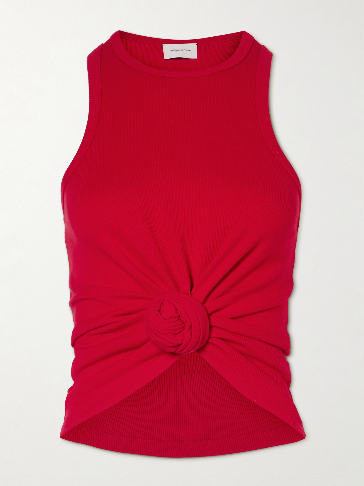 Magda Butrym Knotted Ribbed Stretch Cotton-jersey Tank In Red