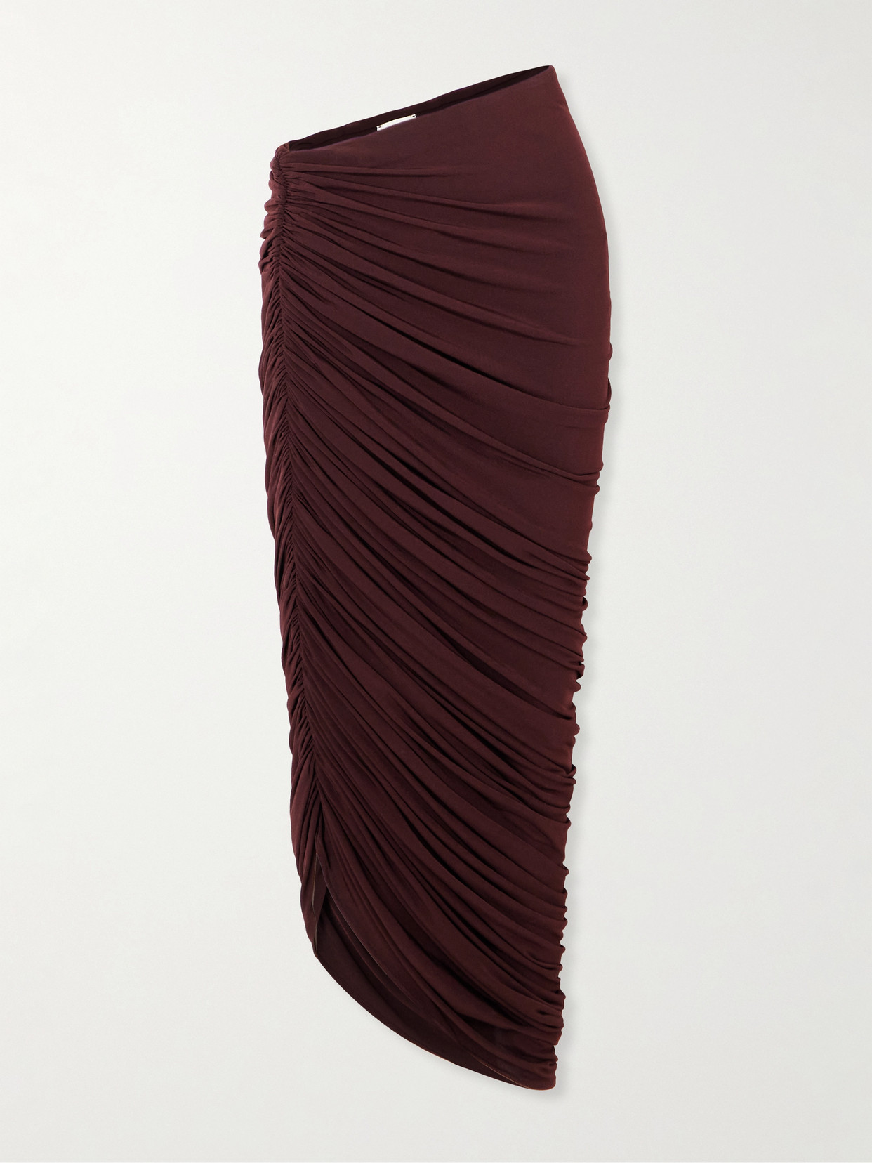 Magda Butrym Asymmetric Ruched Jersey Midi Skirt In Burgundy