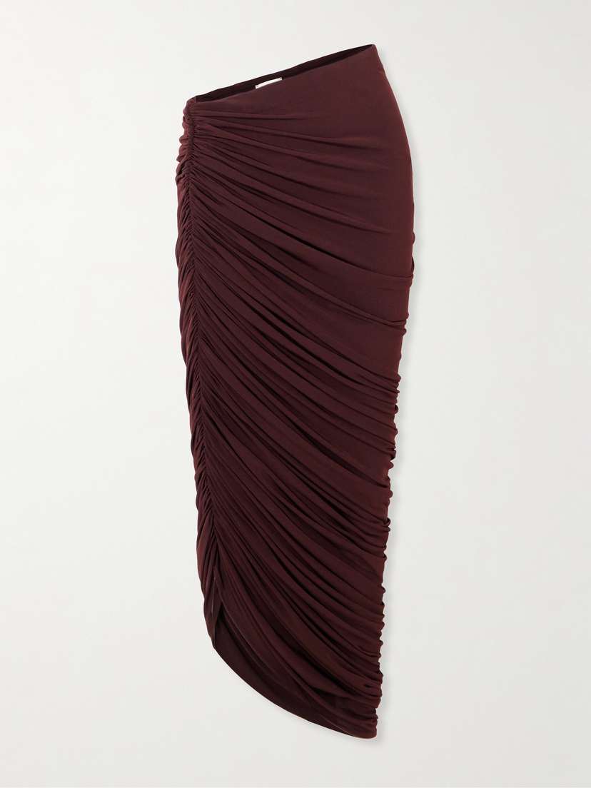 Magda Butrym Asymmetric Ruched Jersey Midi Skirt