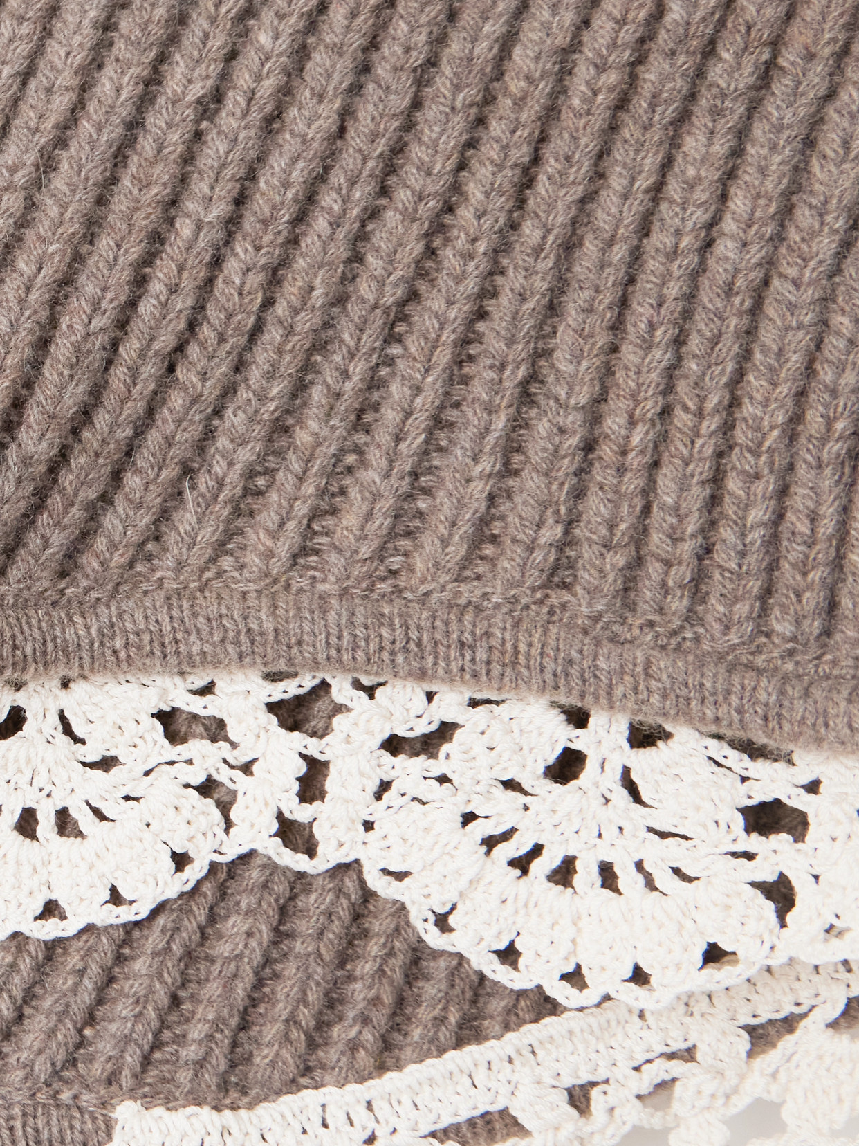 Magda Butrym Crocheted Cotton Lace-trimmed Ribbed Cashmere Shorts In Brown