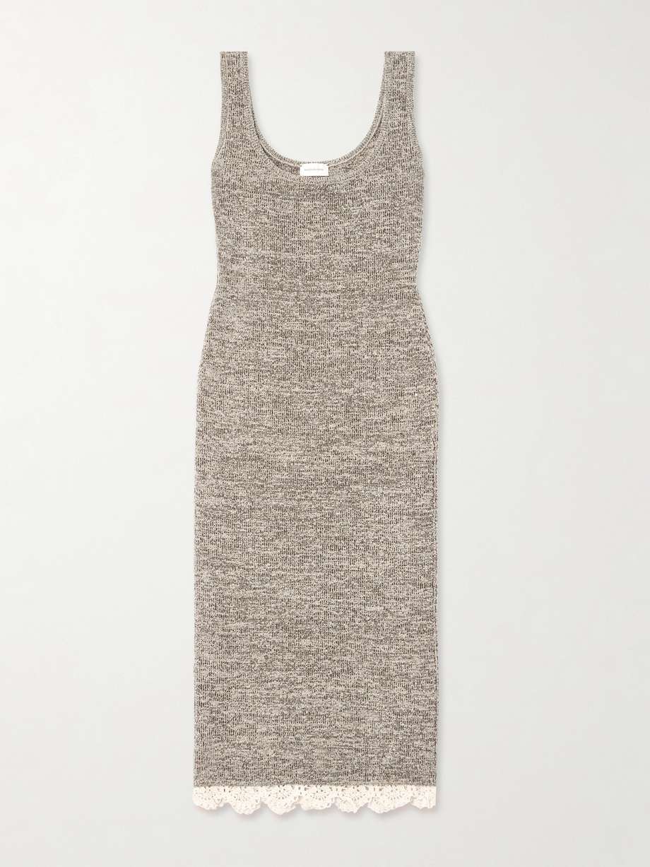 crochet-trimmed knitted midi dress