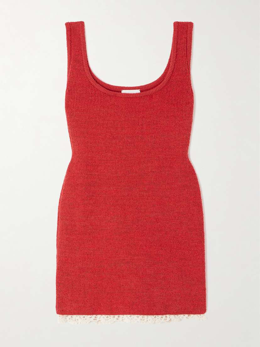Magda Butrym Cotton Crochet-trimmed Ribbed-knit Mini Dress