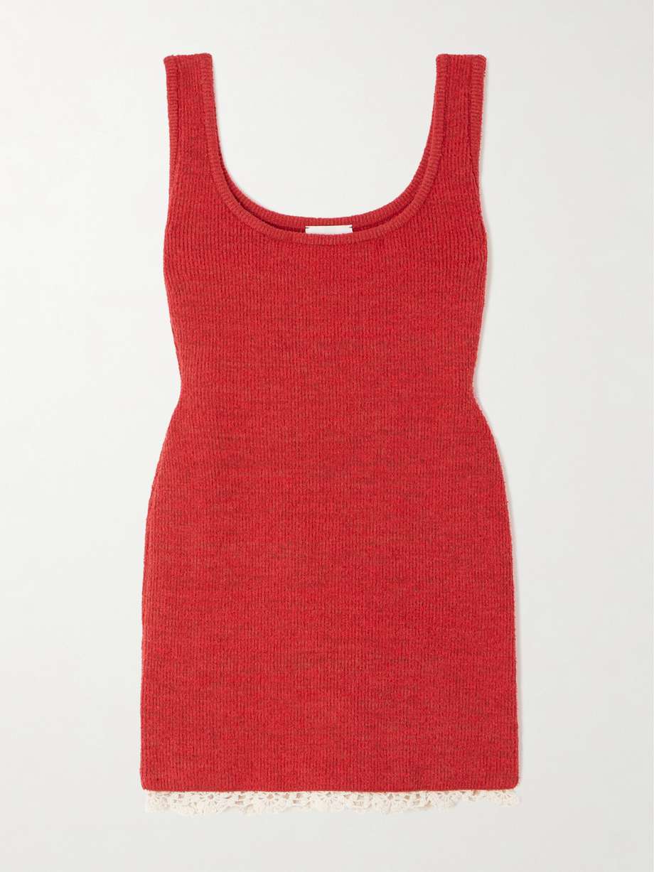 cotton crochet-trimmed ribbed-knit mini dress