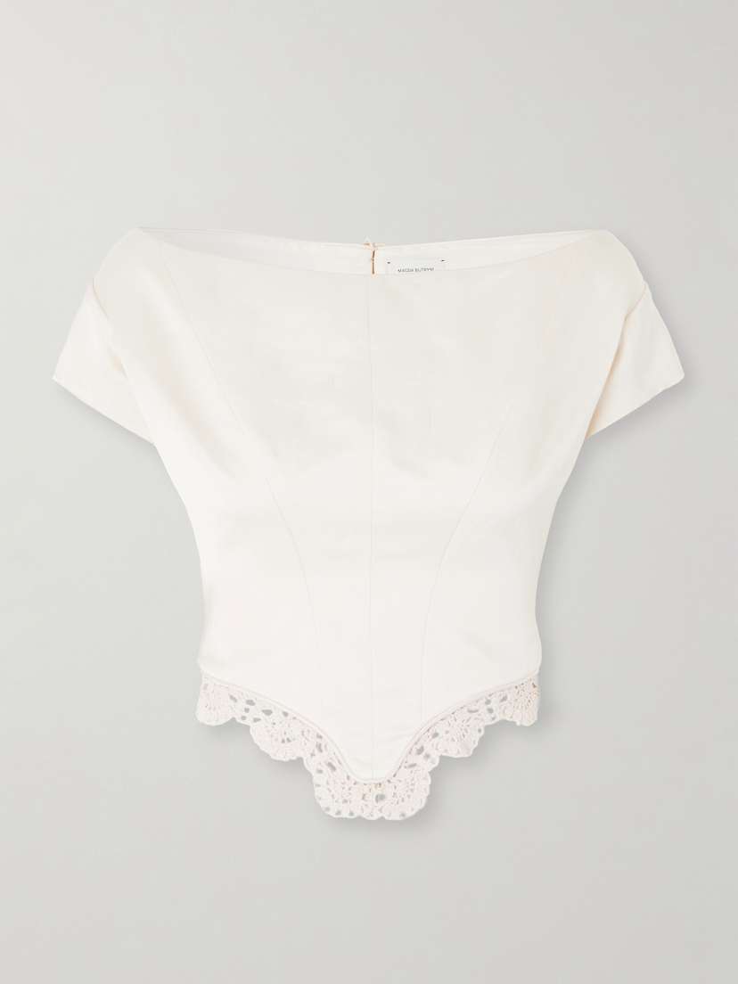 Magda Butrym Off-the-shoulder Crocheted Cotton-trimmed Satin Top