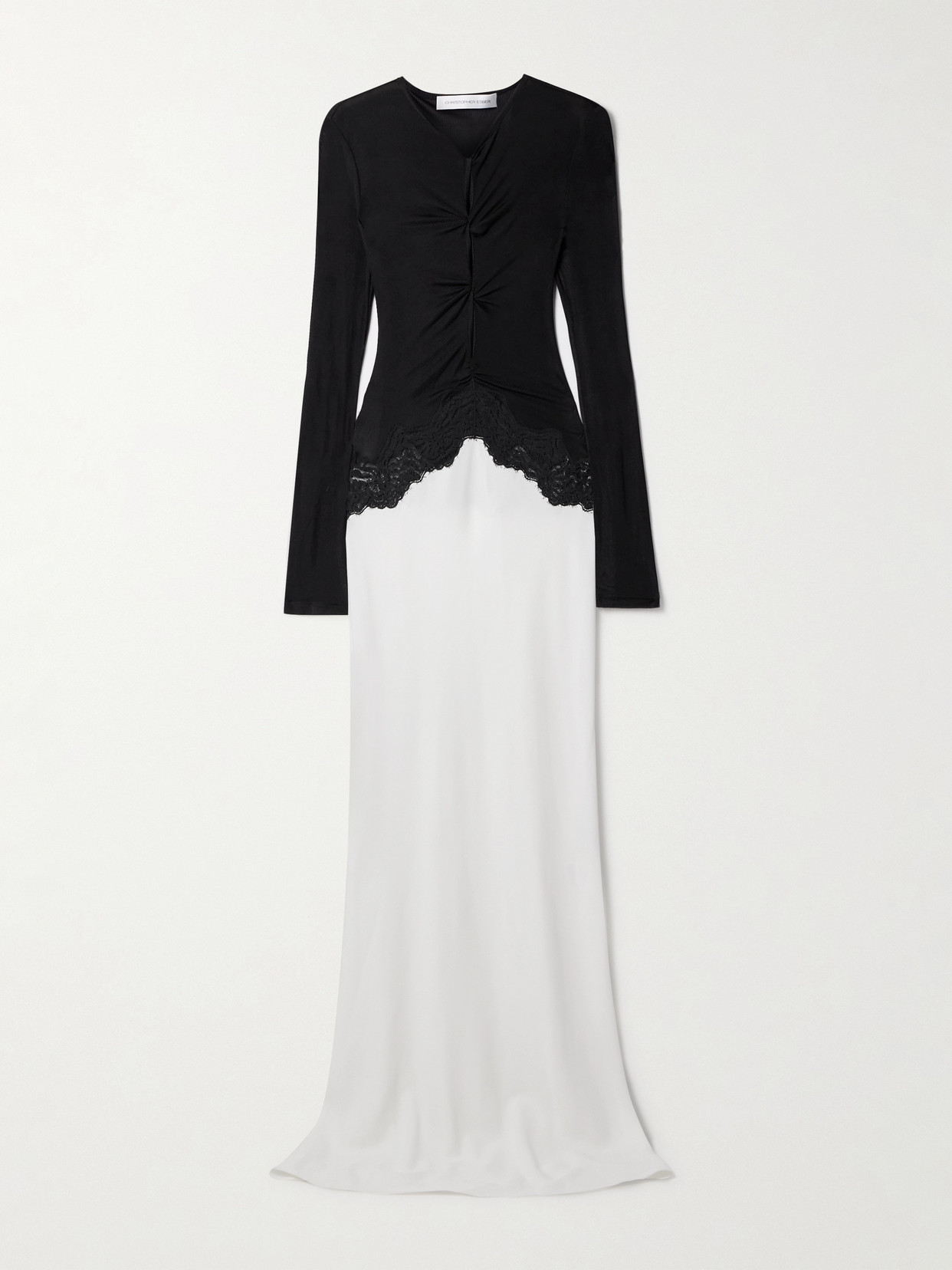 Christopher Esber - Cutout Twist-front Lace-trimmed Ribbed-knit And Crepe Gown - White