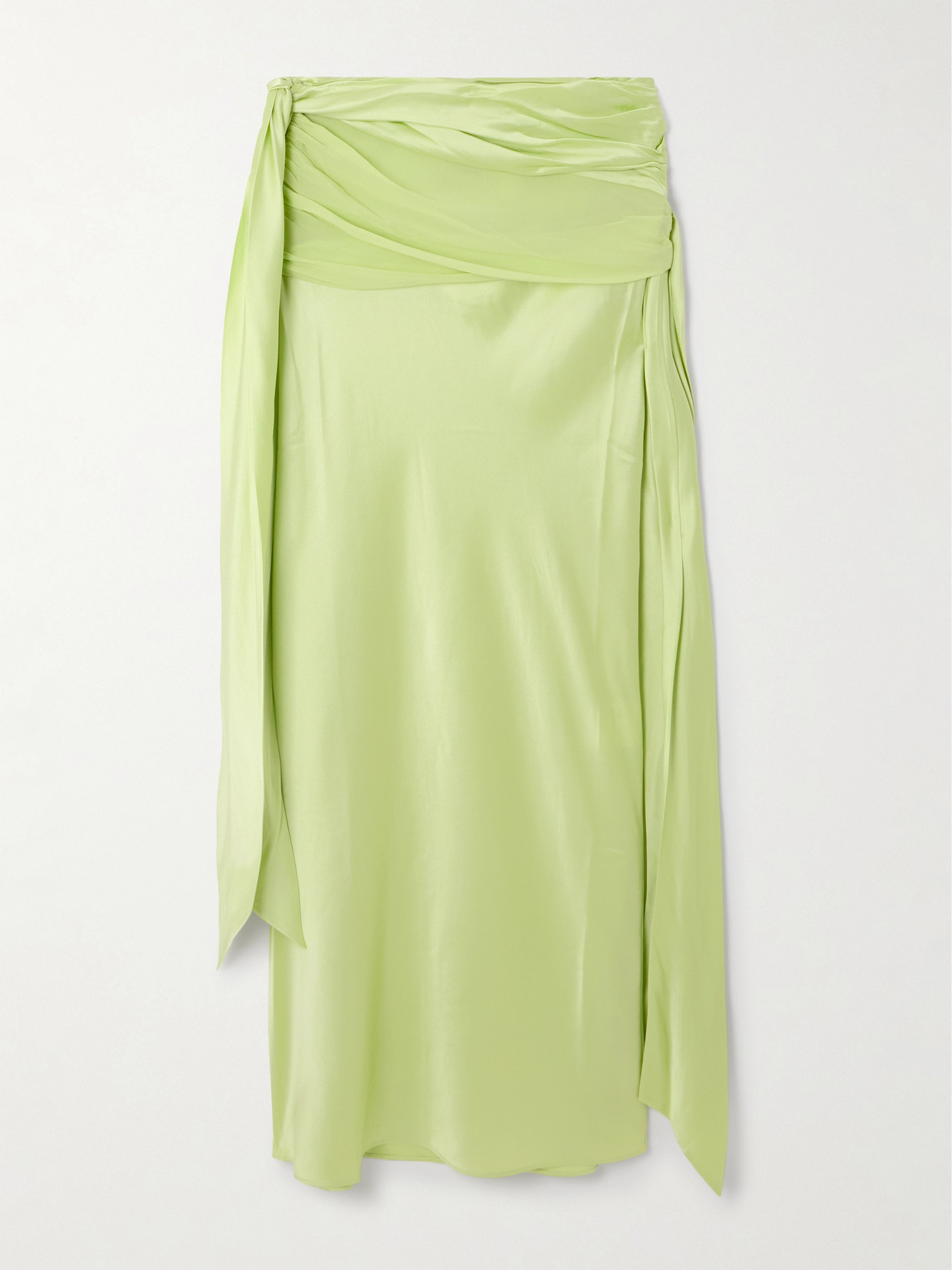 Christopher Esber - Knot-detailed Gathered Chiffon-trimmed Silk-satin Maxi Skirt - Lime green