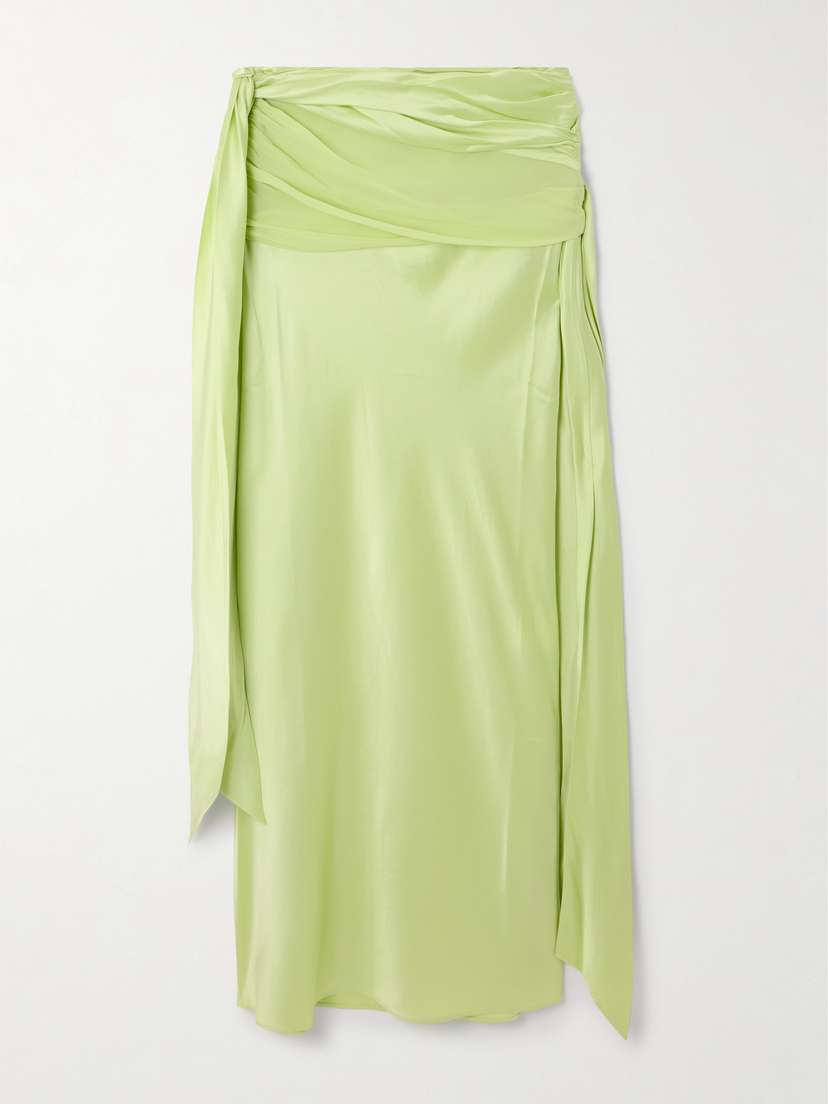 Christopher Esber Knot-detailed Gathered Chiffon-trimmed Silk-satin Maxi Skirt