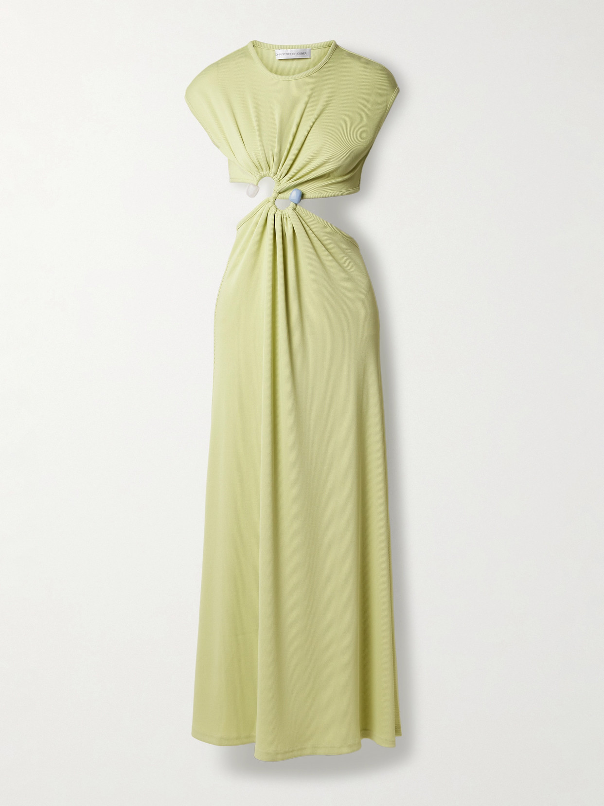 Christopher Esber - Embellished Cutout Ribbed-knit Maxi Dress - Sage green
