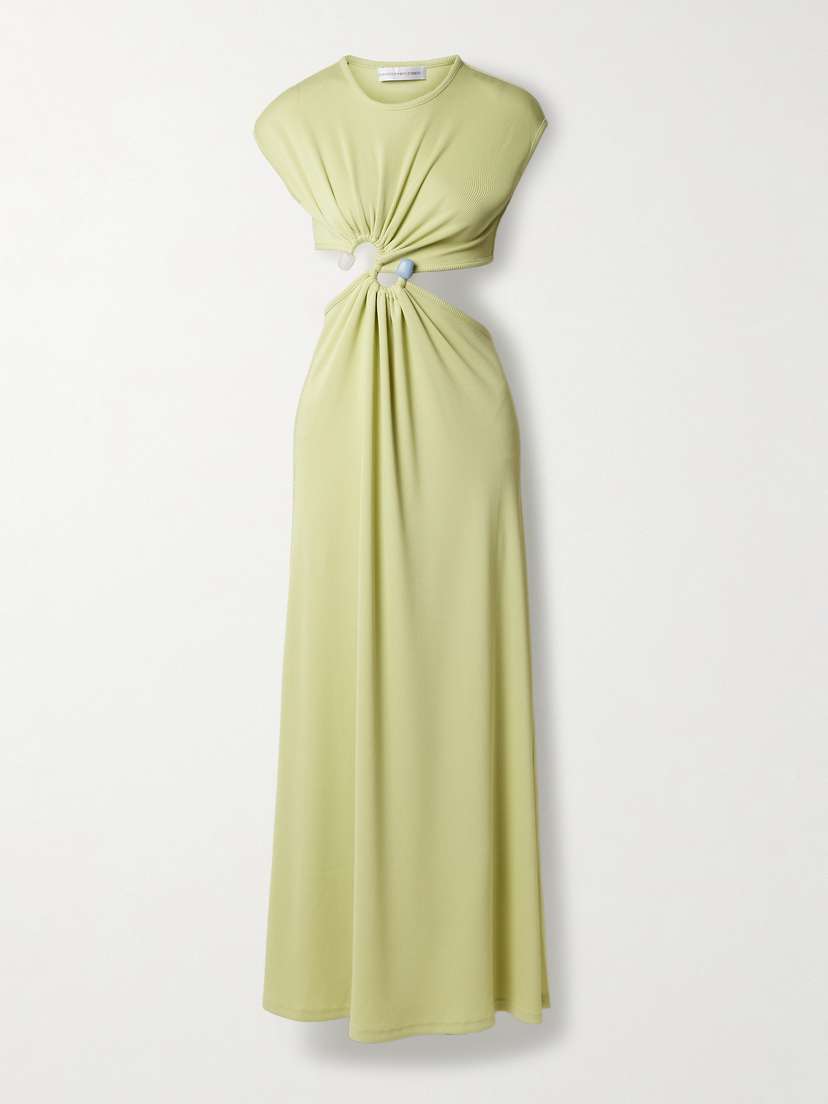 Christopher Esber Embellished Cutout Ribbed-knit Maxi Dress