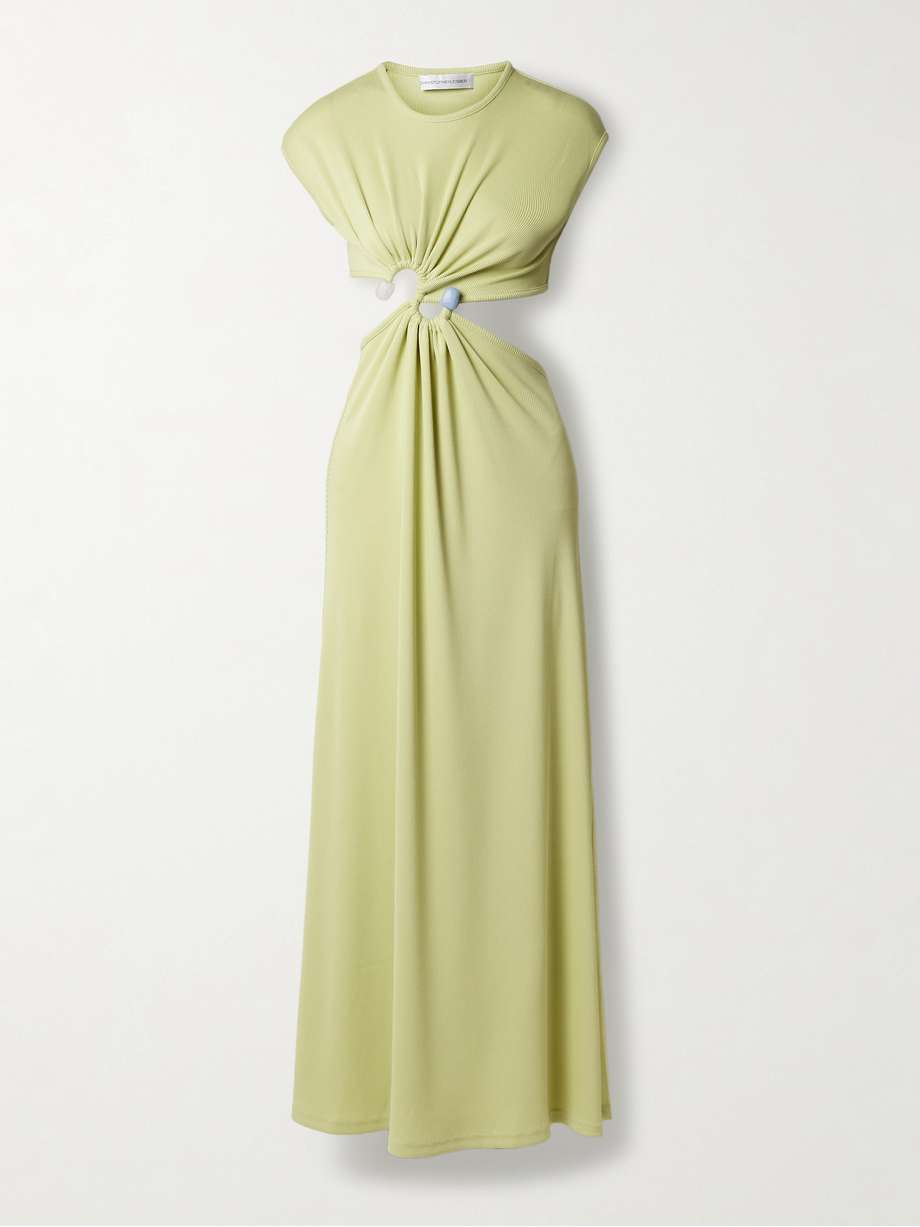 embellished cutout ribbed-knit maxi dress