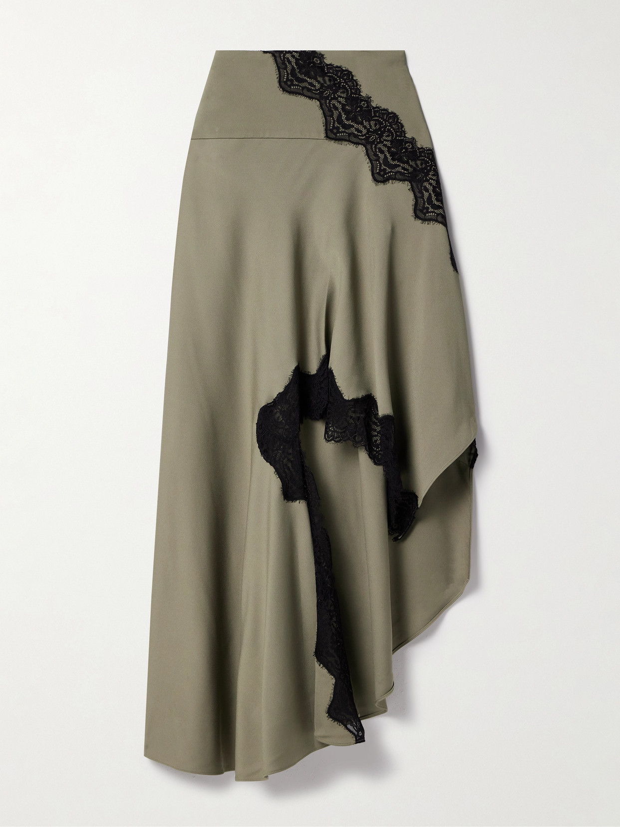 Christopher Esber - Verner Asymmetric Chantilly Lace-trimmed Woven Midi Skirt - Beige