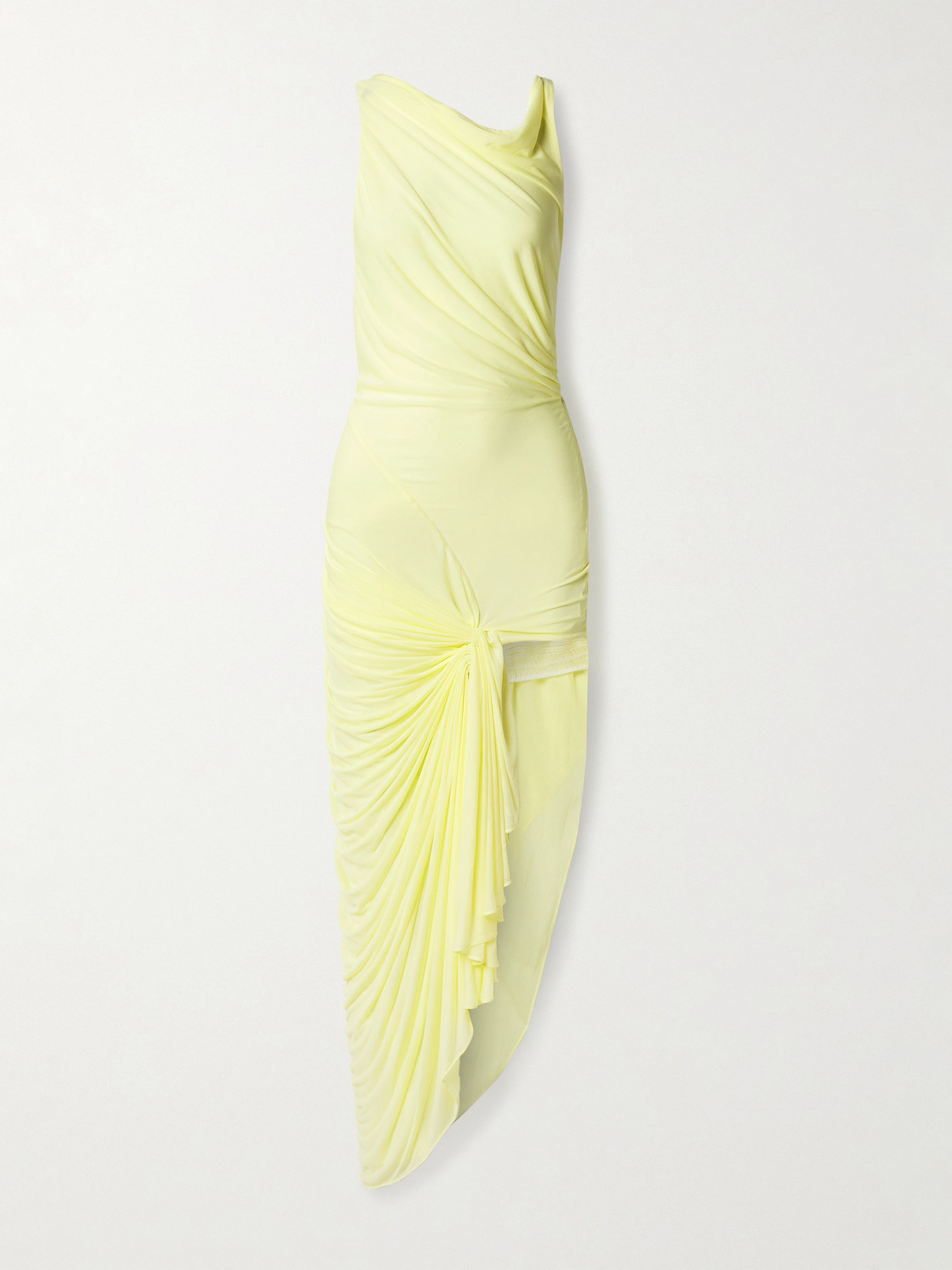 Christopher Esber Galathea Lace-trimmed Draped Mesh Gown In Yellow