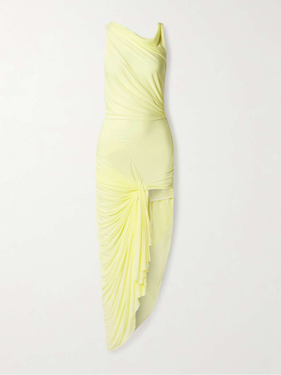 galathea lace-trimmed draped mesh gown