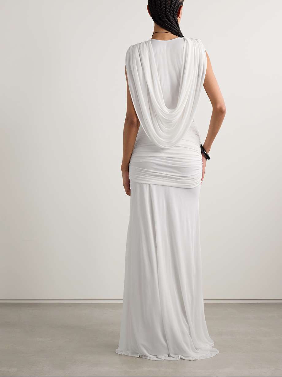 ripple draped mesh gown